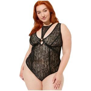 4X 26W Torrid Black Lacy Bondage Bodysuit Neck Harness Lingerie Plussize Thong